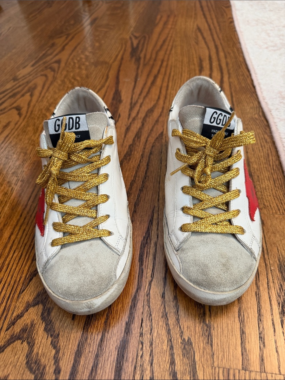 Golden Goose Kids White Sneakers with Red Star and Gold Laces